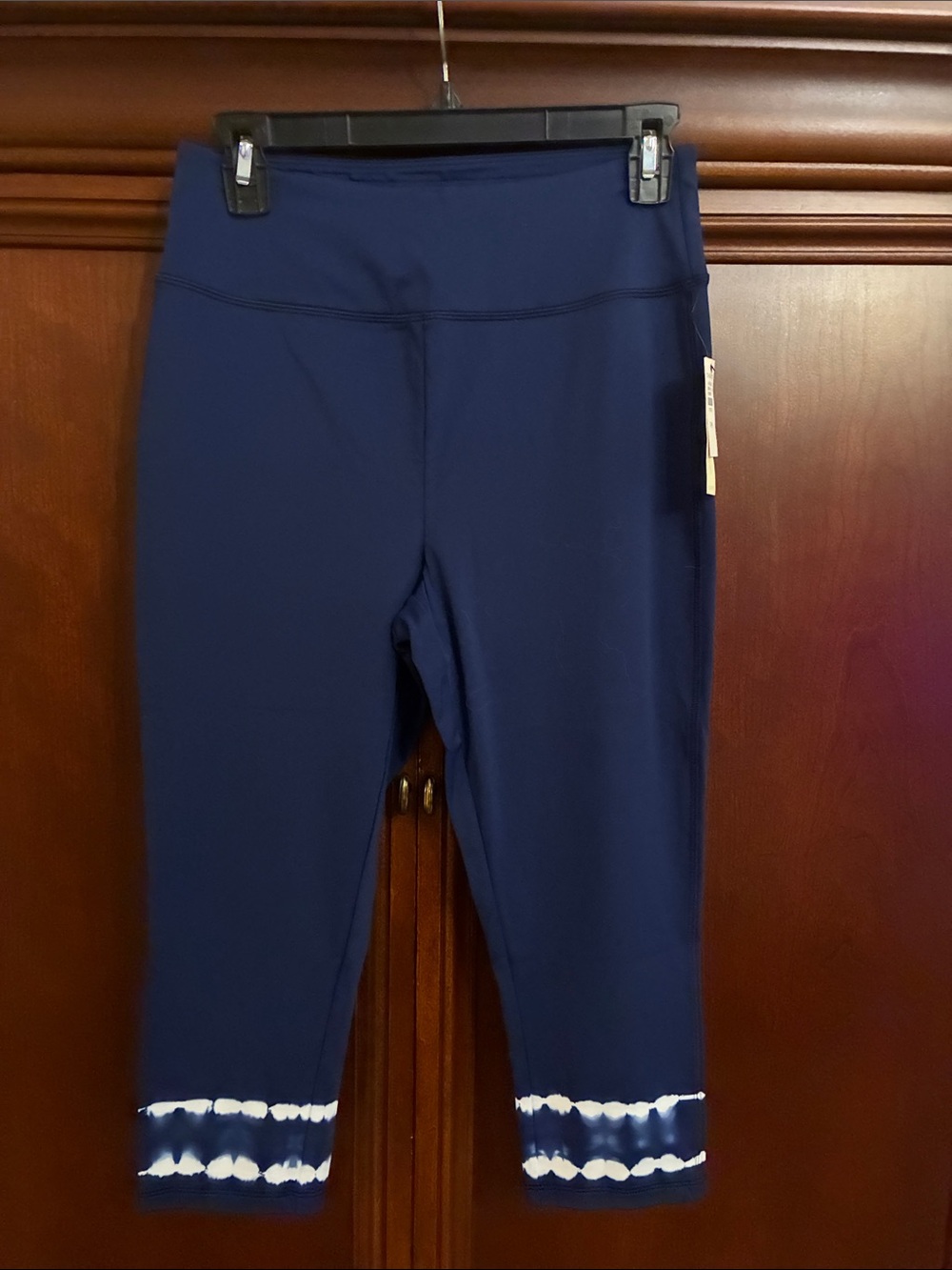 Talbots womens Navy Blue Active Capri Leggings with Tie-Dye Hem